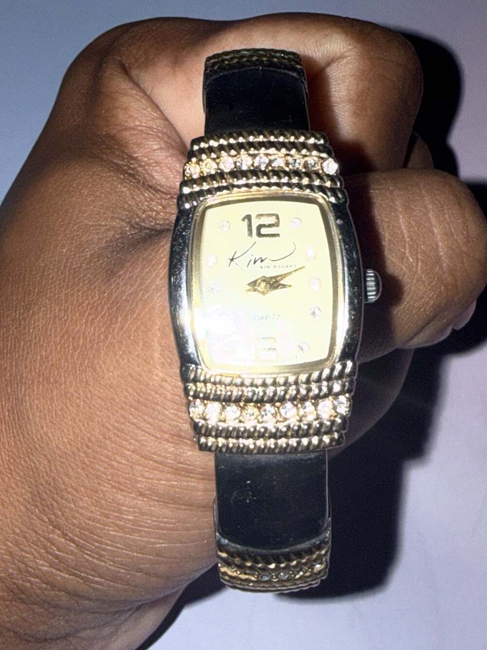 Kim Rogers Women's Rhinestone Hinged Cuff Bangle Watch